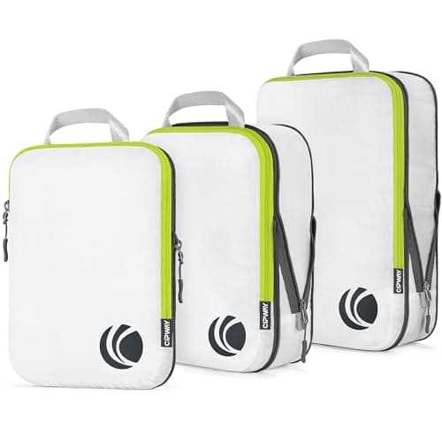Cipway Compression Packing Cubes for Travel, 3 Set Expandable Carry-On Organizers with Compressible Luggage Cubes Ultralight Packing Cube (White)