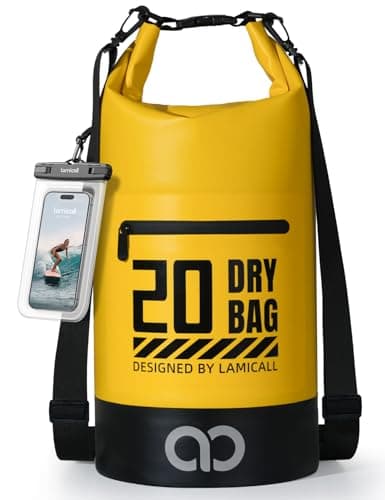 Lamicall Dry Bag, Waterproof Bag - [Robust & Anti-Scratch] 5L/10L/20L/30L/40L Waterproof Backpack with 100% Water Proof Phone Pouch, Floatable Drybag for Boat Swimming Kayaking Camping - Yellow(20L)