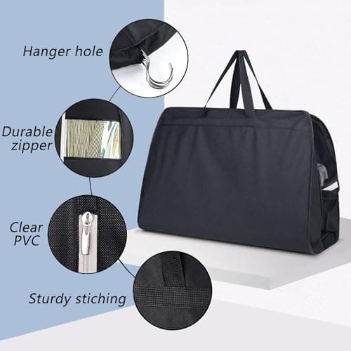 MISSLO 54" Suit Carriers for Men Women Travel Suit Bag Hanging Long Dress Garment Covers for Clothes Storage with 2 Pockets, Black — view 5