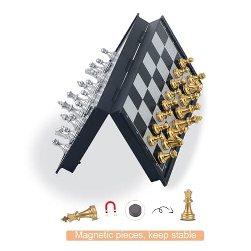 KOKOSUN Travel Chess Set, Magnetic Folding Mini Chess Board Game, Gold and Silver Pieces, Educational Toys/Gift for Kids and Adults (20×20cm) — view 2