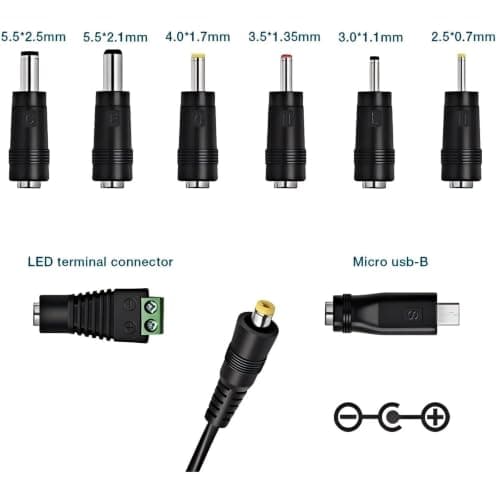 Multibao 30W Universal AC/DC Power Adapter, Adjustable 3V 4.5V 5V 6V 7.5V 9V 12V- 2000mA Max, with 8 Interchangeable Tips + 5V/2.1A USB Port | UKCA CE RoHS Certified — view 2