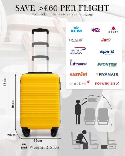 COOLIFE Cabin Suitcase 55x35x20cm Ryanair Cabin Bag ABS+PC Hard Shell TSA — view 2