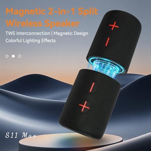 2 in 1 Magnetic Dual Splittable Bluetooth Speaker, 40W Portable Wireless Speakers with Deep Bass, IPX6 Waterproof, Bluetooth 5.3, 24H Playtime, 360° Stereo Sound for Home, Outdoor, Party, Travel — view 3