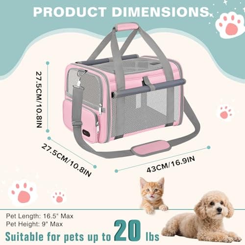 BTNEEU Soft Sided Cat Carrier Bag Airline Approved Large Pet Carrier Portable Dog Carrier Ventilated Foldable Pet Travel Carriers Bag For Cats/Small Dog With Shoulder Strap & Washable Mat (Pink) — view 2