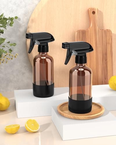 Bontip Glass Spray Bottle with Silicone Sleeve Protection, Amber Glass Spray Bottle Set for Window Cleaner Aromatherapy Facial Hydration Watering Flowers Hair Care 2 Pack/8 oz (Black) — view 6