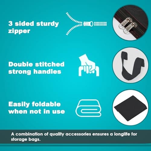 Joybees Clothes Storage Bags with Lids, 3-Pack, 90L Large Foldable Boxes with Zipper & Clear Window, Thick Scratch-Resistant Material, Moving & Bedding Storage, Black, 60 × 45 × 35 cm — view 4