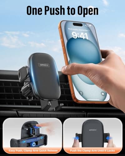 APPS2Car Car Phone Holder for Air Vent, One-Hand Paddle Release Car Mount, Adjustable Clamp Arms, 3-Level Extendable Foot, Anti-Slip Silicone Grip, Fits 4.7-6.8 Inch Smartphones — view 2