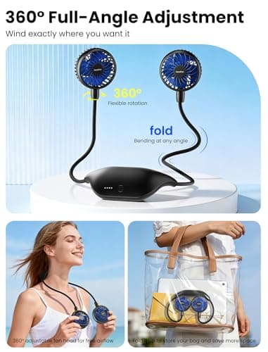 HandFan 10000mAh Neck Fan, 360° Rotation Hands Free Portable Fans for your Neck, 48h Lasting Rechargeable Battery Operated Wearable Necklace Personal Cool Fans for Travel/Disney/Sports/Cycling/Hiking — view 5