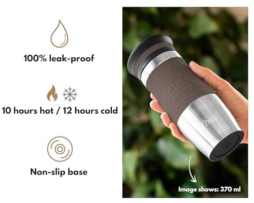 Milu Insulated Coffee Mug to Go - 370ml, 100% Leak Proof - Stainless Steel - Double Wall Insulation - Travel Mug - Brown — view 2