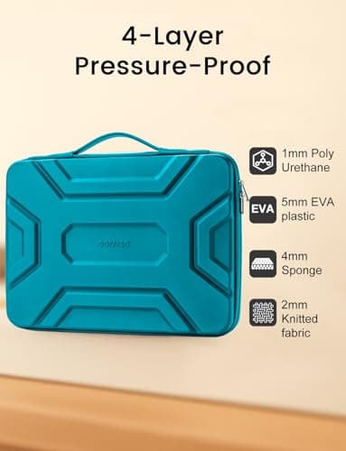 DOMISO 14 inch Laptop Sleeve with Handle Shockproof Waterproof EVA Protective Case for 14" HP Dell Asus Lenovo Laptop, Teal — view 2