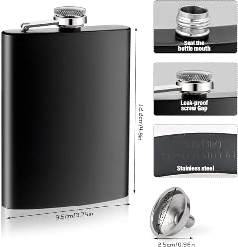 8 Pack 8 Oz Hip Flask for Liquor Matte Black Stainless Steel Leakproof with 8 Funnel for Gift, Fishing, Camping, Hunting, Hiking, Wedding Party, Traveling(Black) — view 2