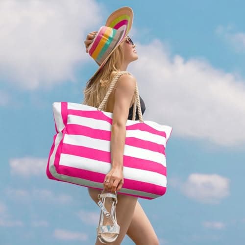 oscaurt Large Beach Bag Women's Tote Waterproof Shoulder Travel Bag with Zip Holiday Essentials Handbag for Women Gym Shopping Picnic — view 3