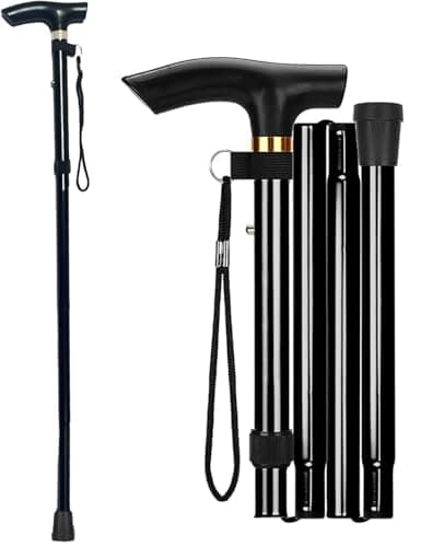 Folding Walking Stick, Adjustable Aluminium Cane for Women and Men