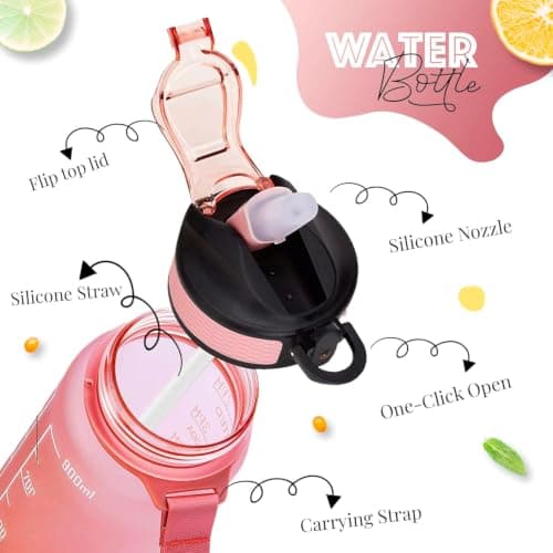 Active 100 1L Water Bottle with Straw, Motivational Time Marking | Dishwasher Safe | Leak-Proof | BPA-Free Drinks Bottle for Fitness, Work, Travel & Outdoor Use — view 6
