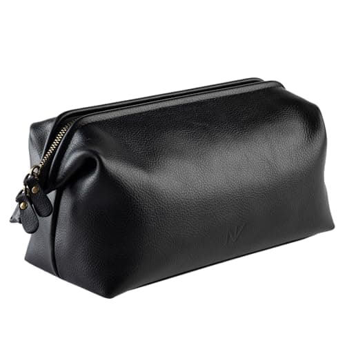 NV Holders Premium Genuine Leather Toiletry Bag for Men - The Ultimate Travel Dopp Kit and Hygiene Organizer, Perfect Men's Toiletry Travel Bag, Black, Genuine Leather Toiletry Bag