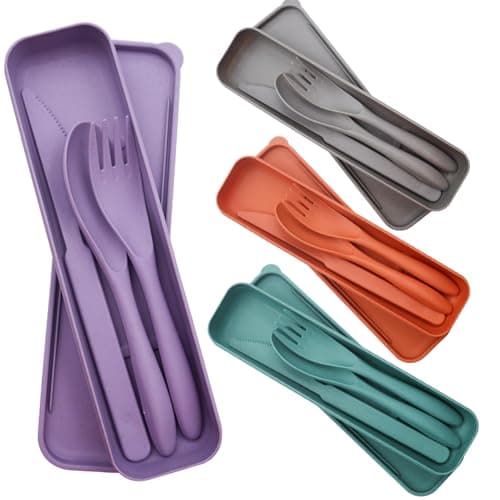 GETRICH 4 Set Camping Cutlery, Travel Cutlery Set with Case, Reusable Plastic Cutlery Portable, Portable Cutlery Set Travel Utensils for Daily Use School Office Camping Picnic-1