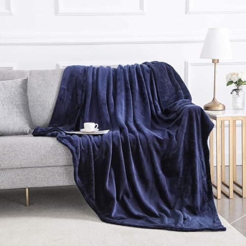 MOONLIGHT20015 Silk Touch Warm 2 Pack Fleece Blankets - 400 GSM Throws for Sofa Fluffy Blanket Bed Throw for Bedroom, Couch, Travel, Kids, Bedroom Accessories Navy, Twin/Double (150 X 200CM) — view 5