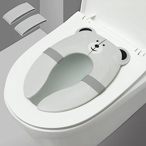PandaEar Toilet Seat Cover | Folding Travel Toilet Seat for Children and Potty Training | Portable Silicone Toilet Seat for Toddlers, Boys & Girls with Non-Slip Silicone Pads -Grey Bear