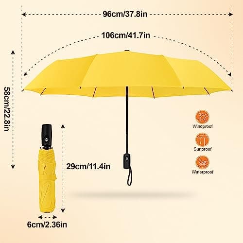 ZOMAKE Travel Compact Umbrella Windproof, Small Umbrella (41.5in-Yellow) — view 2