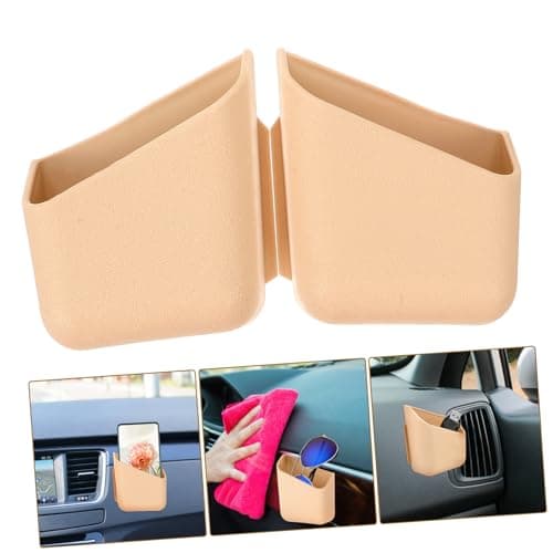 Garneck Car Storage Box and Adhesive Organizer Set 2pcs Beige Multifunctional Car Storage Holder for Sunglasses Phone Cards for Travel and Daily Use — view 4