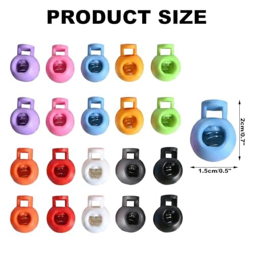 Solvio 20PCS Plastic Cord Locks Spring Toggles for Drawstrings, Single Hole End Stopper Adjustable Fastener Slider for Clothing, Shoelaces, Backpacks, Sportswear and Tent — view 2