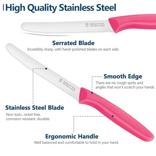 targzier 4 Dinner Knife,11cm Serrated Stainless Steel,Ergonomic Handle,Pink — view 3