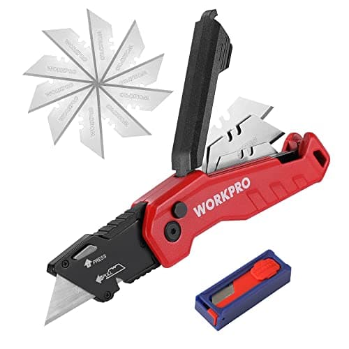 WORKPRO Folding Utility Knife, Aluminium Box Cutter, Red