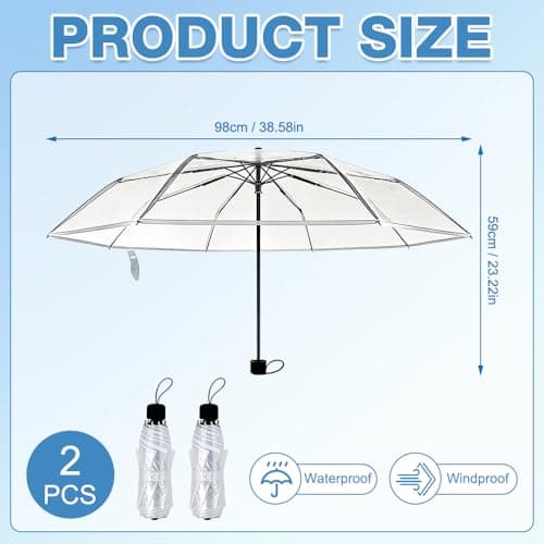 XPJBKC Clear Umbrella, 2 PCS Folding Transparent Umbrella, Windproof Compact See Through u-mbrella for Women Men, Rainproof Clear U-mbrellas for Weddings Bride Bridesmaid Party Travel Walking Events — view 3