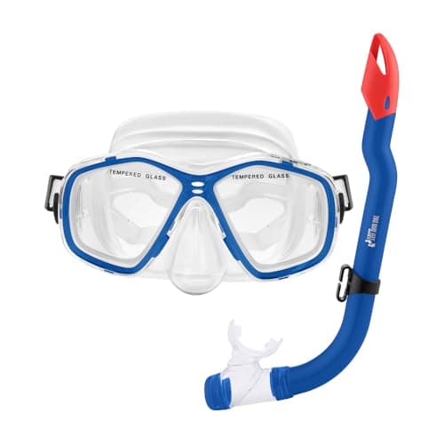 Two Bare Feet Snorkel and Mask PVC Diving Set – (Kids) Snorkeling Gear with Anti-Leak Design, Comfortable Fit, Clear Vision Lens, and Adjustable Straps for Diving, Swimming & Watersports (Blue)
