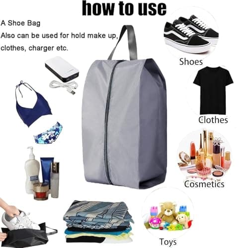 CJWLKJ 6Pcs Multi-Size Travel Shoe Bags Portable Travel Gifts Shoe Organizer with Zipper Closure, Waterproof Nylon Shoe Storage Organizer with Handle Travel Bags for Men and Women, Grey — view 5