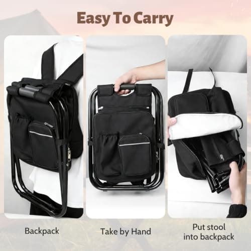 SDLDEER Foldable Camping Chair Backpack with Cooler Insulated Picnic Bag, Detachable Portable Camping Stool Hiking Seat Table Bag for Outdoor Indoor Fishing Travel Beach (Black) — view 5