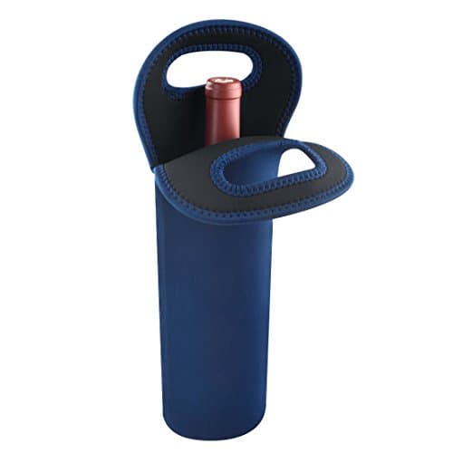 Linkidea Insulated Cooler Bag for Travel, Slim-Fit Insulated Wine Bottle Tote for Standard 750ml Bottles up to 3" Diameter, Picnic Beverage Holder (Blue)