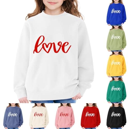 Teen Girls Crew Neck Jumper Kids Love Print Sweater Top Casual Sweatshirt