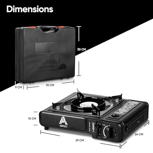 Aspect Camping Stove Portable With 4 Gas Camp Kitchen Equipment Single Burner Maximum Energy Output 2.5 Kilowatts Outdoor/Indoor - Automatic Ignition & Heat Control - Cooking Grill,Picnics,BBQ -Black — view 3