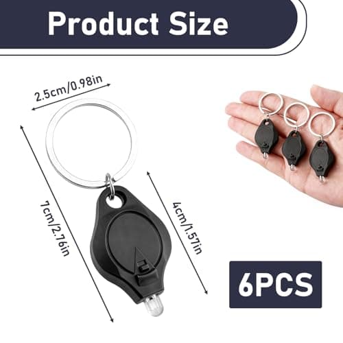 6 Pcs Keychain UV Light, Blacklight Mini LED Keychain Torches, Watermark Money Checker, Portable Flashlight Note Checker, Money Detector for Paper Notes, Small Pocket Torch for Retail Travel (Black) — view 2