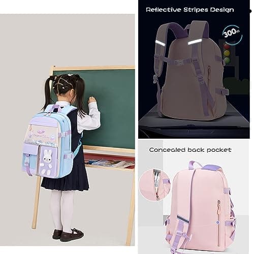 LANSHIYA Girls Bunny Backpack Cute Kids Bookbag for Elementary School Kawaii Preschool Outdoor Daypack Pink — view 6