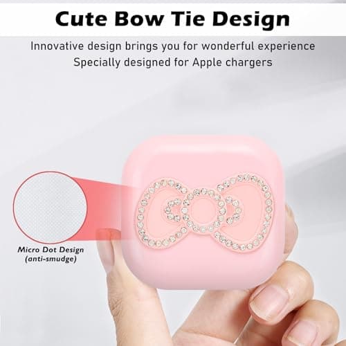 DiyGody Protector Set Compatible for iPhone 18/20W Charger Plug, Phone Charger Protective Cover for UK Apple Type-C/L Power Adapter, Data Cable Case Wire Saver with Cute Bow Tie Design for Girls, Pink — view 2