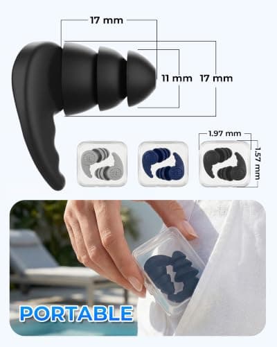 3 Pairs Swimming Earplugs Waterproof Silicone Ear Plugs for Swimming Surfing Shower Kayaking, Water Out Sound In Comfortable Reusable Ear Protection for Adults Teens with Storage Case, Black Gray Blue — view 6