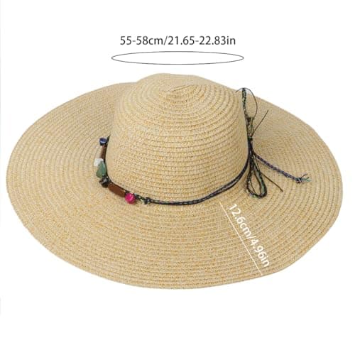 Women Foldable Floppy Wide Brim Straw Sun Hat Travel Packable, Summer Sun Hat Sunscreen Seaside Wild Beach Hat Travel Accessories Hat UV UPF 50+ (Beige) — view 5
