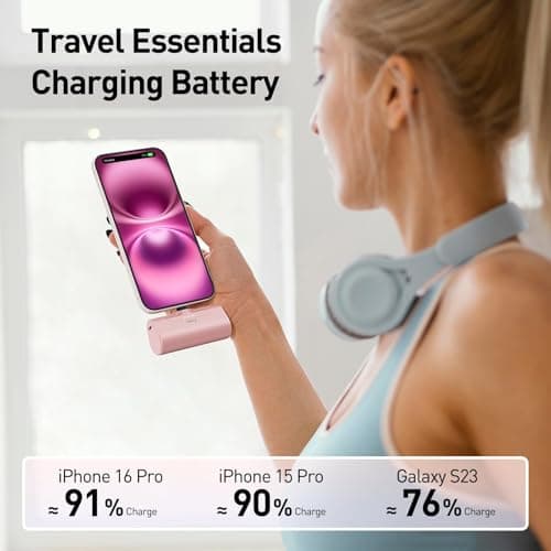 iWALK Mini Portable Charger 4500mAh,USB-C 20W Power Bank with Fast Charging,Compatible with iPhone 17 Pro Max/16 Pro/16/15,Samsung Galaxy S24 S23 Series,LG,HONOR,AirPods and More,Pink — view 5