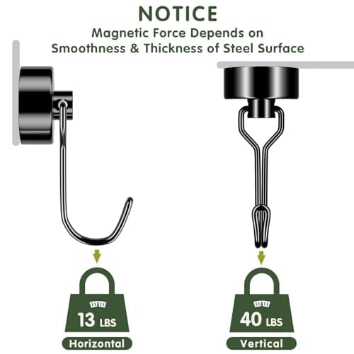 FINDMAG 12 Pack 16kg+ Magnetic Swing Hooks for Cruise, Black — view 3