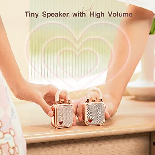 Divoom Love-Lock Bluetooth Speaker, Small Portable Music Box, Wireless Stereo Pairing Retro Soundbox, Cute Desktop Decoration, for Girls, Pink — view 2