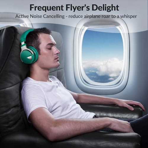 GarageRock E7 Active Noise Cancelling Headphones Bluetooth Headphones Wireless Headphones Over Ear with Microphone Deep Bass, Comfortable Protein Earpads, 30 Hours Playtime for Travel/Work, Green — view 3
