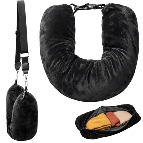 SrgPui Stuffable Neck Pillow for Travel, Fillable Neck Pillow for Airplane and Car with Adjustable Straps, Additional Luggage Travel Essentials