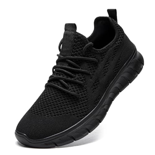 LANGFEUU Mens Trainers Breathable Lightweight Non-Slip Black UK Size 7
