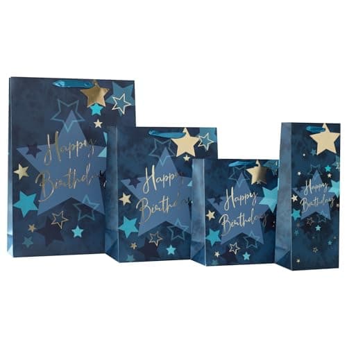 Design By Violet Blue Star Happy Birthday Paper Gift Bag With Star Gift Tag Presents Gift Bag For Him Birthday Gift Wrap Occasion Medium — view 2