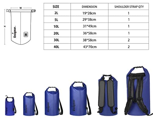 Unigear Dry Bag 2L/5L/10L/20L/30L/40L Waterproof Dry Sack Roll Top with Phone Case and Long Adjustable Shoulder Strap for Boating/Kayaking/Fishing/Rafting/Swimming/Camping/Snowboarding — view 3