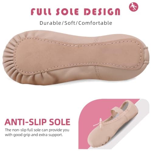 ZDQ Ballet Shoes for Girls Leather Full Sole Dance Shoes Women Flats Ballet Slippers for Toddler Kids Adults Beige 3.5 UK — view 5