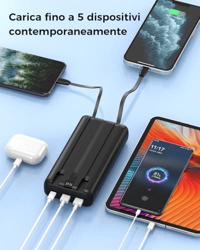 50,000 mAh Portable Power Bank, USB-C PD 30W with 3 Built-in Cables — view 6