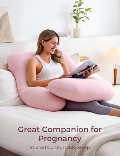 momcozy U Shaped Pregnancy Pillow, Full Body Support, Back&Hip, Cotton Pink — view 4